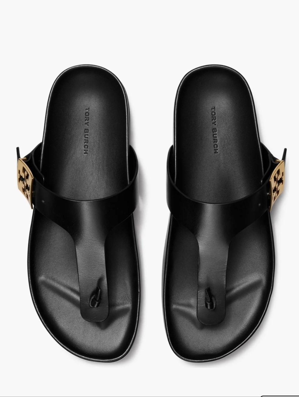Tory Burch Mellow Thong Sandal Black Gold Buckle Leather